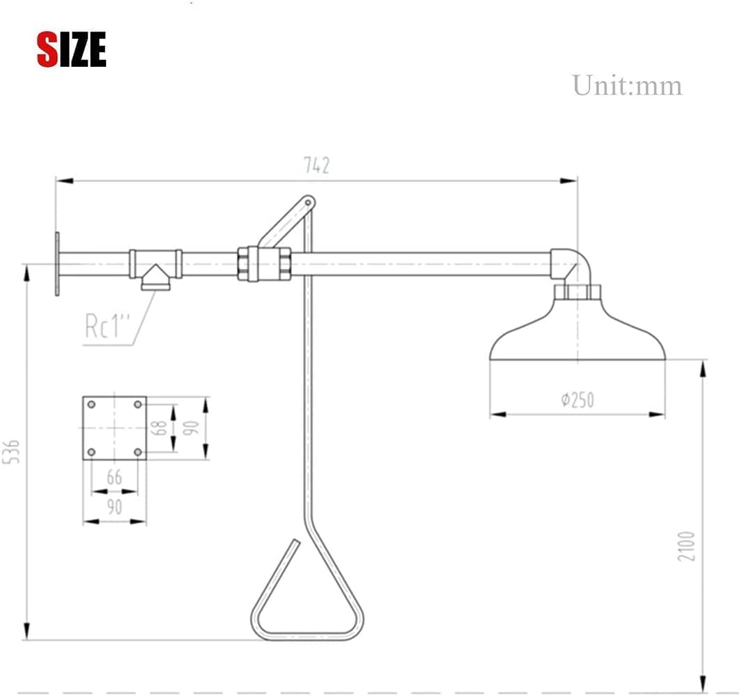 Estación de lavado de ojos de emergencia montada en la pared y ducha de seguridad, cabezal de acero inoxidable recubierto para uso en exteriores, instalación horizontal, unidad de lavado de ojos de