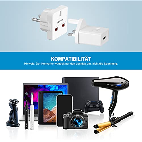AIEVE 3 stuks UK naar EU adapters, UK type G 3-pins naar Duitsland/Europa 2-pins reisstekker stekker adapter stekker… - Image 7