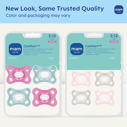 Image of MAM Comfort Baby Pacifier 3-12 Mths Lightweight One-Piece Silicone 4 Pack