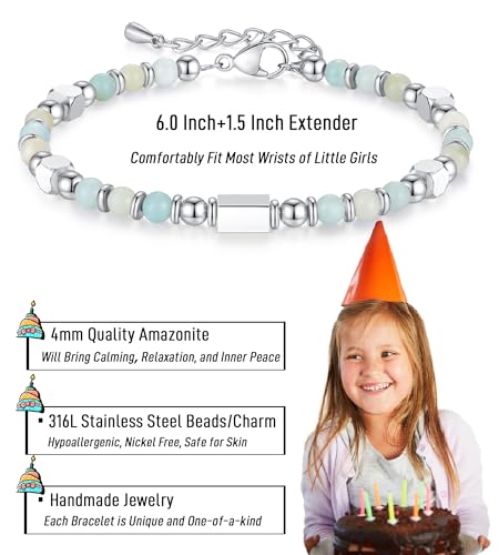 Image of AryaHozel 4mm Natural Stone Bracelet with Birthday Cards, 6-21 Year Old Birthday Gifts for Girls Daughter Granddaughter Niece Sister Women Friends