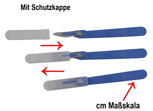 10x Einwegskalpell Klinge Figur 21, Kosmetex Einmal Skalpelle, mit Schutz-kappe, einzeln steril verpackt, Figur 21