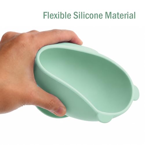 Image of Silicone Baby Feeding Bowl and Spoon Set for Babies with Suction Base, BPA-Free, Non-Slip, Safe for Infants and Toddlers Mealtime (Light Green)