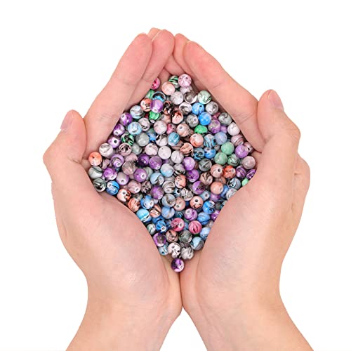 Quefe 500Pcs Craft Beads For Jewelry Making, For Bracelets Making,Space Acrylic Beads In Ink Patterns With 50Pcs Spacer Beads And Crystal String (8Mm) #TOP5