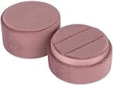 Koyal Wholesale Round Velvet Ring Box, Dusty Rose Double Ring Slot Wedding Ceremony Ring Box with Detachable Lid