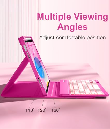 Image of Hamile for iPad 11th 10th Generation Case with Keyboard - 7 Colors Backlit Wireless Detachable Folio Keyboard Cover with Pencil Holder for iPad 11-inch A16 2025 10th Gen 10.9 Inch 2022 (Hot Pink)