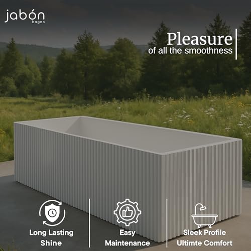 Image of CRUZ Freestanding Bathtub 170 cm - White Glossy Acrylic Soaking Tub with Overflow Drain, Brass Pop-Up Waste & Waste Pipe, 6-Layer Reinforced Standalone Bath Tub