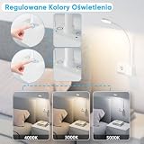PRINCEWAY Ściemnialna Lampka Kinkiety do Sypialni Nad Łóżko do Czytania LED Biały z Wtyczką, Dwa Przełączniki Dotykowe, 3 Tryby Kolorów Oświetlenia, Szeroki Kąt Oświetlenia 110°