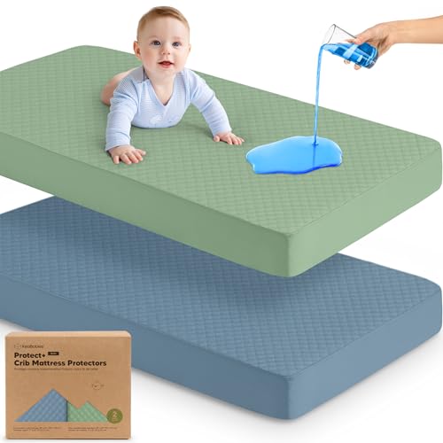 2-Pack Waterproof Crib Mattress Protector Cover Fitted - Quiet Baby Crib Mattress Pad Sheets, 52' x 28' Soft Quilted Cotton Baby Sheet, Machine...