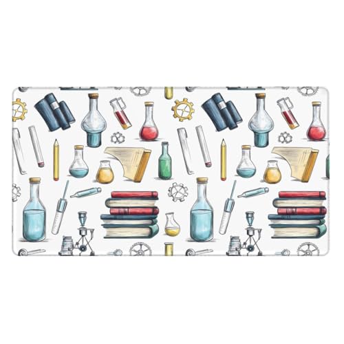 Grand tapis de souris de jeu motif laboratoire scientifique avec base caoutchouc 90x40cm