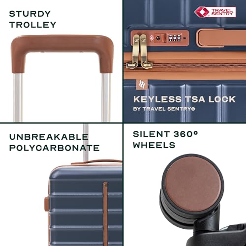 Image of Assembly Cabin Suitcase with8 Spinner Wheels & TSA Lock, Polycarbonate Hard Shell Carry On Luggage for Weekend Getaways, Blue, 20-Inch