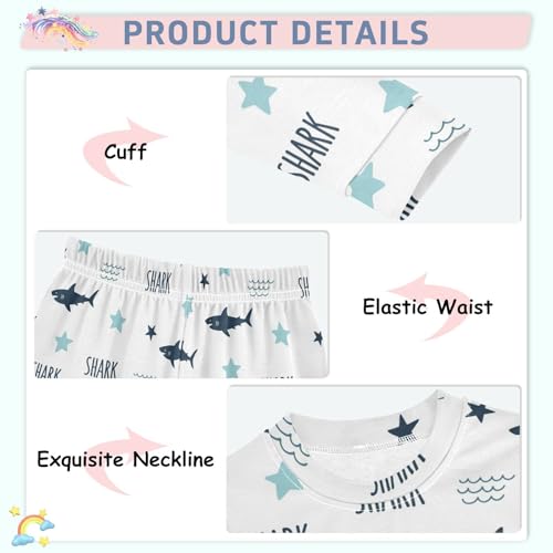 Pajama Sets Long Sleeve Shark Stars Pattern Soft Comfy Sleepwear 2 Piece PJS 3-8T4