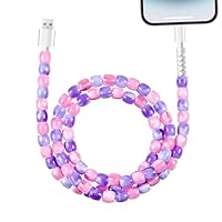 HianDier USB to iPhone Cable[MFi Certified]3.3FT Fast Charging for iPhone Cable Stylish Crystal Beads Jade Charger Cord Girls Women Compatible with iPhone 14 13 12 11 Pro Max XS XR 8 7 6s-Pink Purple