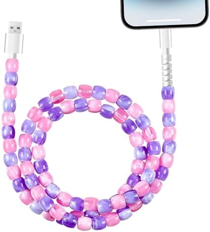 HianDier USB to iPhone Cable[MFi Certified]3.3FT Fast Charging for iPhone Cable Stylish Crystal Beads Jade Charger Cord Girls Women Compatible with iPhone 14 13 12 11 Pro Max XS XR 8 7 6s-Pink Purple