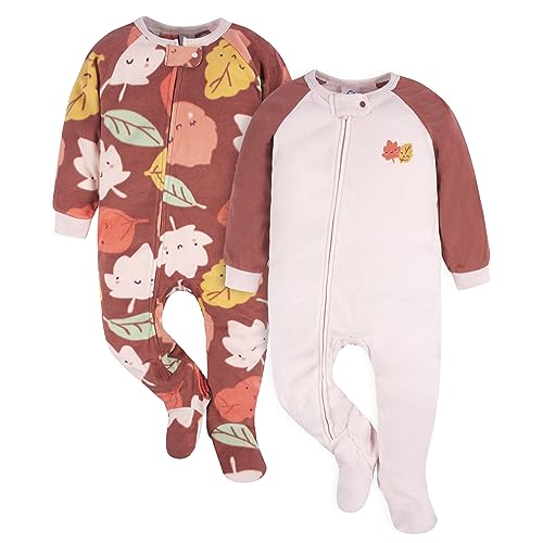 Image of Gerber Baby Girl & Toddler 2-Pack Loose Fit Fleece Footed Pajamas