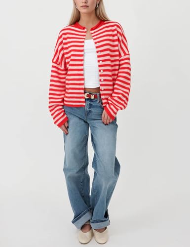 MISSACTIVER Women's Striped Cardigan Open Front Button Down Long Sleeve Loose Casual Knitted Sweaters 2025 Fall Outfits Work4
