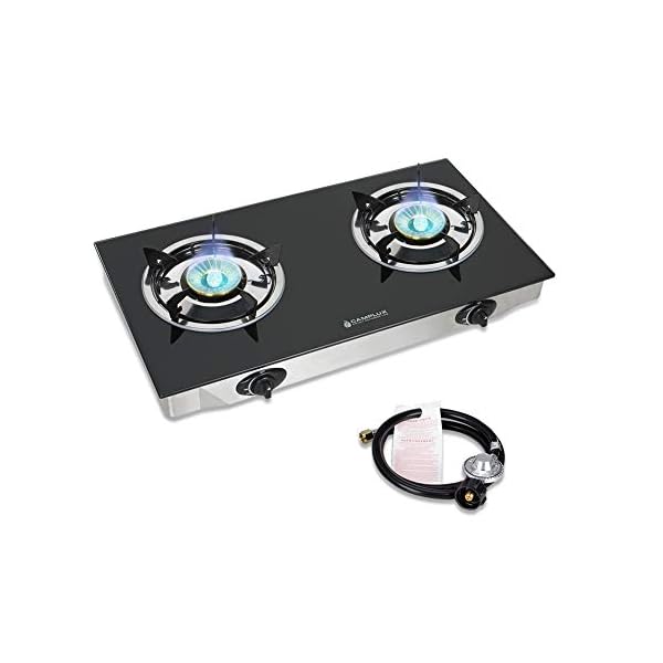 Camplux Propane Gas Cooktop Tempered Glass Double Burners Stove Auto