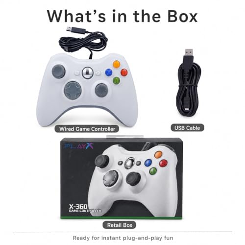 Image of PlayxSundi X-360 Wired Game Controller | Dual Vibration Joystick Gamepad | USB Plug & Play | Compatible with Xbox 360, Xbox 360 Slim & PC Windows XP /7 /8 /10 /11 | 2.2M Cable | RoHS CE Certified | Available in 6 Colours
