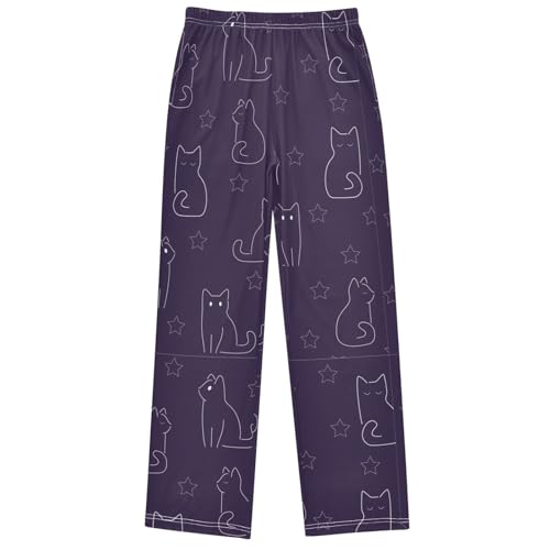 Boy's Pants Outline Animal Funny Cat Purple Jogger Pants Elastic Waist Long Bottoms Trousers with Pockets 6-14 Years