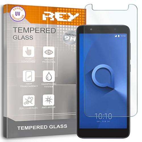 REY Protector de Pantalla para ALCATEL 1X, Cristal con Doble Protección UV, Vidrio Templado Premium 9H+