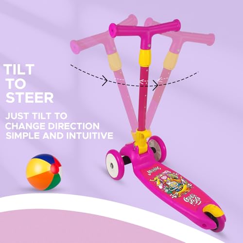 Image of NHR Smart Kick Scooter for Kids, 4 Adjustable Height Scooter, Foldable & Attractive PU Wheels with Rare Brakes for Kids Age Upto 2+ Years (NHR Scooter 009P Non LED Pink)
