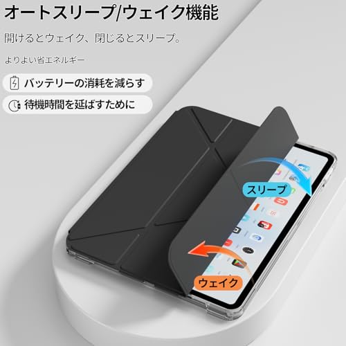 ZOPSGYU iPad Air 11インチ ケース M3/M2 第7/6世代 (2025/2024) / 10.9インチ 第5/4世代 (2022/2020) ケース 透明クリアバックカバー 4つの角度にスタンド 取り外し可能 縦置き/横置き 分離式 耐衝撃 オートスリープ/ウェイク PC/TPU (ブラック)