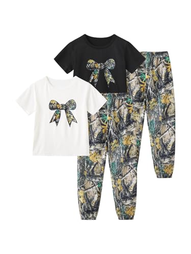 Image of Girls 6 Piece Outfits Casual Cargo Jogger Pants and Basic Love Graphic Print Short Sleeve Top Set 4-12 Years