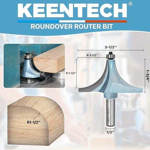 Image of KEENTECH Round Over Router Bit, 1 /2 inch Shank, Edge Forming Router Bit for Wood, Corner Rounding (1 /2 Inch Shank , 3-1 /2 Inch Diameter , R1-1 /2 Inch Radius)
