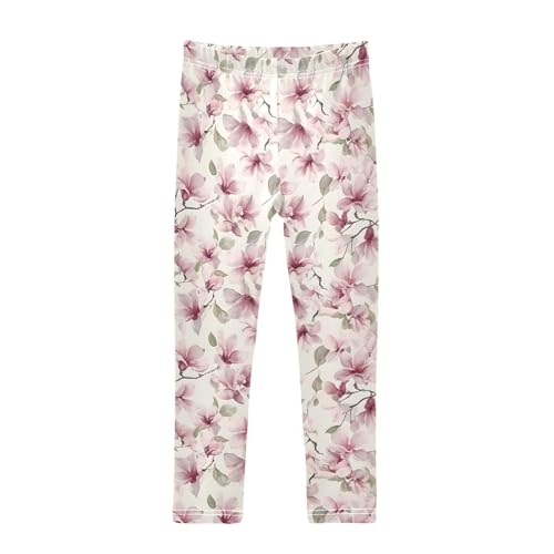 Girls' Athletic Leggings Ankle Length Yoga Dance Pants Kids Teen 4T Pink Flower