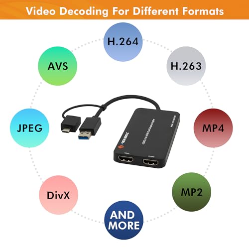 J-Tech Digital USB C to HDMI Adapter 4K 30Hz 1080P 60Hz, Dual Monitor Adapter USB-A or USB-C in, USB Powered, Mirror Extend Rotation Clamshell Modes [JTD-USB-2HDMI] - Thumbnail 7