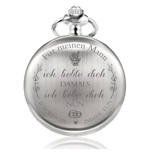TREEWETO Taschenuhr mit Gravur Kette Herren Silber Geschenk zum Geburtstag Hochzeitstag Jahrestag Ehemann