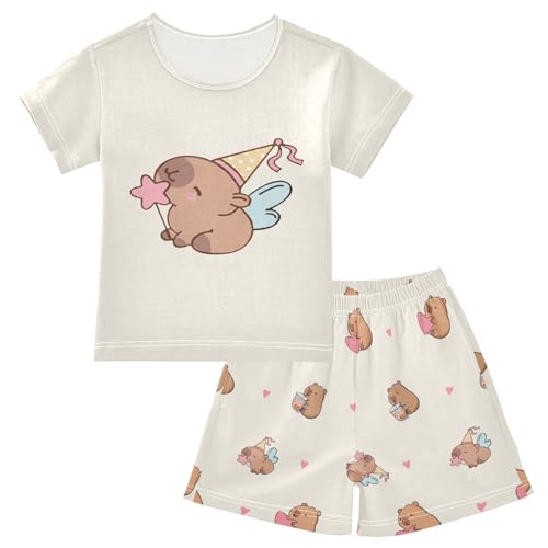 senya Funny Capybara Heart Q Summer Pajamas Set Short Cotton Sleepwear 2 Piece