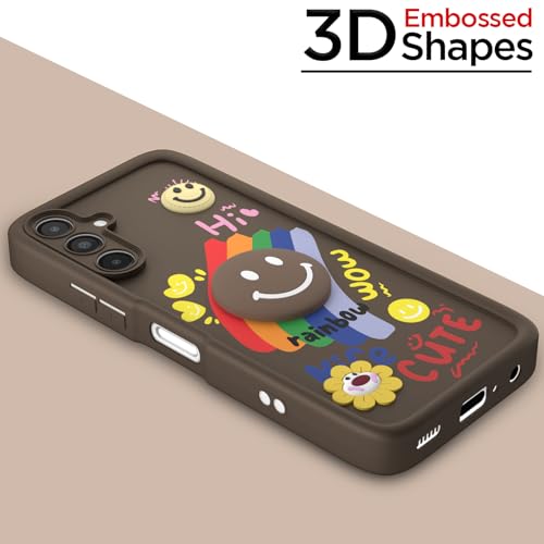 Image of Pikkme Back Cover for Samsung Galaxy A14 5G | Soft Silicone| Cute Rainbow Smile & 3D Cartoon Flower Design | Shockproof Raised Camera Protection Bumper Case (Brown)