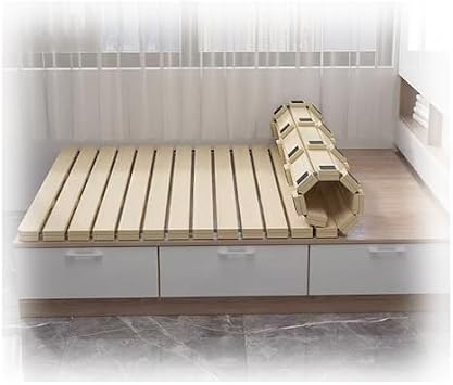 Breathable Bed Plate Solid Wood Futon Frame FoldingSolid Wood Platform Bed Frame, Japanese Style Folding Base with Roll-Up Slats, Breathable, Easy Assembly Hard Bed Board(WxL :59x74.8in/150x