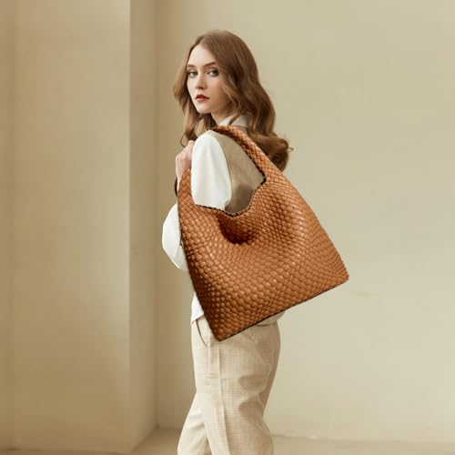 Image of JINMANXUE Woven Tote Bag for Women, Fashion Hobo Handbag, Travel Top-handle Shoulder Bag, Beach Underarm Bag with Purse