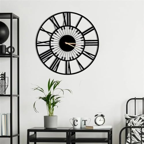 Image of Designer Metal Wall Clock for Living Room | Antique Stylish Fancy Decorative Big Size Wall Watch for Bedroom, Office, Kitchen, Dining, Hall and Decor (Black(ST-16), 40CM)