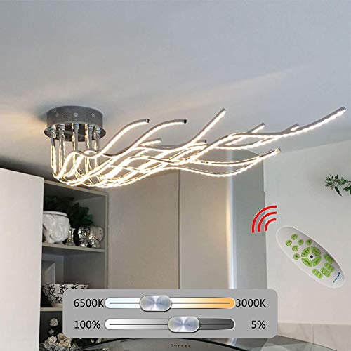Preisvergleich Produktbild Moderne LED Deckenleuchte dimmbar mit Fernbedienung, Deckenlampe 10 flammig Verstellbare schwenkbar, Wohnzimmerlampe Esszimmerlampe Schlafzimmerlampe Küchenleuchte / Chrom / 7280 Lumen / 150 cm