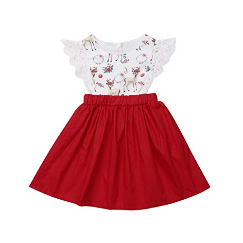 Roupas para bebê menina e irmã combinando de Natal, com babados e renda, 0-6T, Kids Dress, 2T