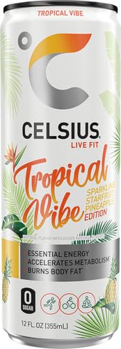 Image of CELSIUS Sparkling Tropical Vibe, Functional Essential Energy Drink, 12 Fl Oz (Pack of 4)