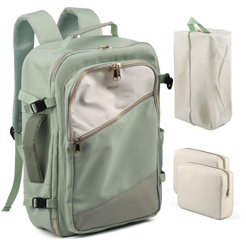 HOTOR Travel Backpack for Women – Travel Bag with Multiple Compartments & 3 Packing Cubes, Water-Resistant & Comfortable, Perfect for Travel Essentials, 33.0 x 29.0 x 20.0 cm, Green