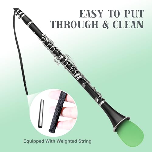 GEMNICHI Clarinet Cleaning Swab 4 Pack, Upgraded Clarinet Cleaning Cloth with Weighted String, Clarinet Cleaning Swab Cleaner for Inside Tube of Clarinet Piccolo Flute Sax Saxophone (Green) - Thumbnail 3