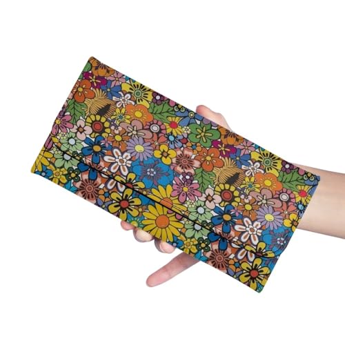 Image of AFPANQZ Women's Leather Long Clutch Wallet Colorful Hippie Flower Wallet Purse Leather Trifold Wallet Multi Card Holder Organizer Phone Holder Purse Buckle Coin Pocket Mini Handbag