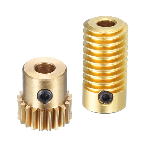 Image of uxcell Worm Gear Set - 0.5 Module 20:1 Reduction Rate 4mm Hole Dia Gear Shaft and 4mm Hole Dia Gear Wheel 20T Drive Gear Box (Brass)