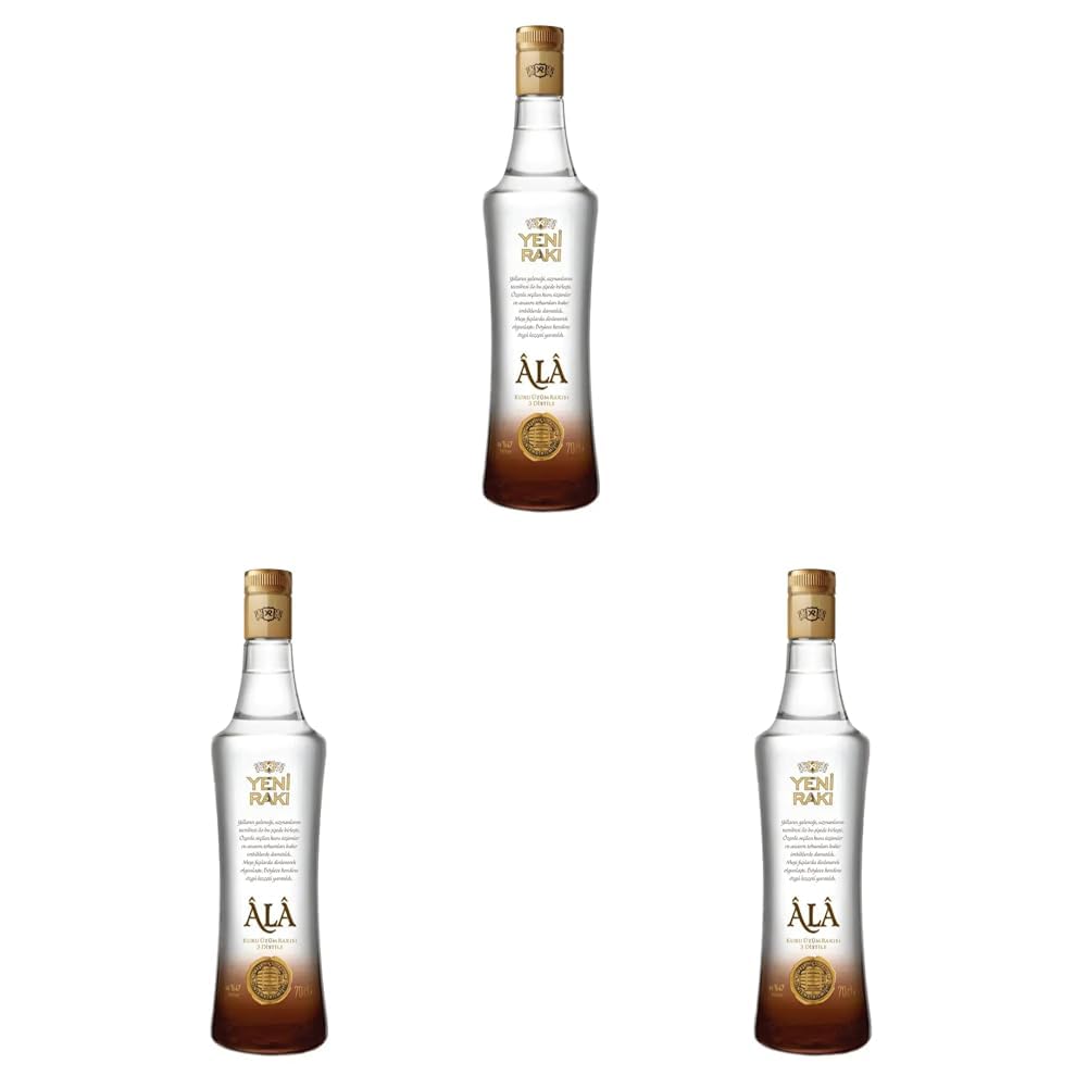 YENI RAKI ALA - ROSINEN-RAKI, DREIFACH DESTILLIERT UND IN EICHENFÄSSERN GEREIFT - 1 x 0,7l Rakı mit 47% Vol. - Hergestellt in der Türkei (Packung mit 3)