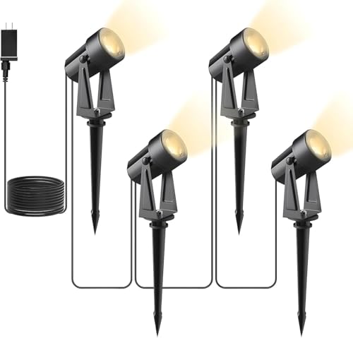 Svater 4 Pack Landscape Lighting Low Voltage,Outdoor Spotlights with Transformer, Plug in LED Spot Lights for Yard, Backyard,House 12V 3000K Warm White, IP65 Waterproof by Svater - Used condition - US$26.04