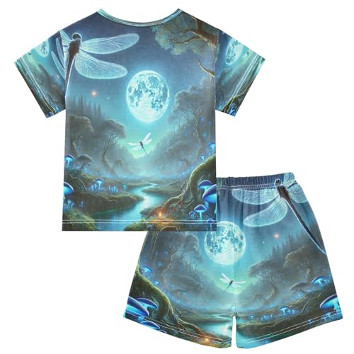 Dragonfly Blue Pajama Set Short Sleeve Sleepwear Soft Pajamas Shorts Sets Cotton PJS 5Y2