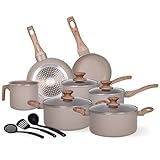 ULTVIGOR Jogo de Panelas Indução Cerâmica Antiaderente 10 Peças, Adequado para Fogão a Indução, Gás, Elétrico e Vitrocerâmico, Durável Lindas e Qualidade, Areia