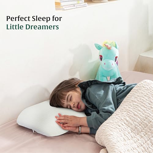 Image of The White Willow Kids Bed Pillow - Soft Contour Memory Foam Pillow for Sleeping, Ideal for Children 2 to 8 Years, Small Toddler Pillow for Boys & Girls with Cream Pillow Cover - Classic White