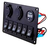 Este panel de interruptores tiene 1 toma de mechero, 2 puertos USB, 1 voltímetro y 6 interruptores de palanca