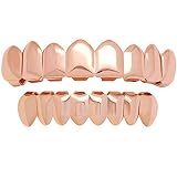 canjoyn 8 Teeth Grillz 18K Gold Top and Bottom Grills Set Shiny Hip Hop Teeth Grillz + Extra Molding Bars