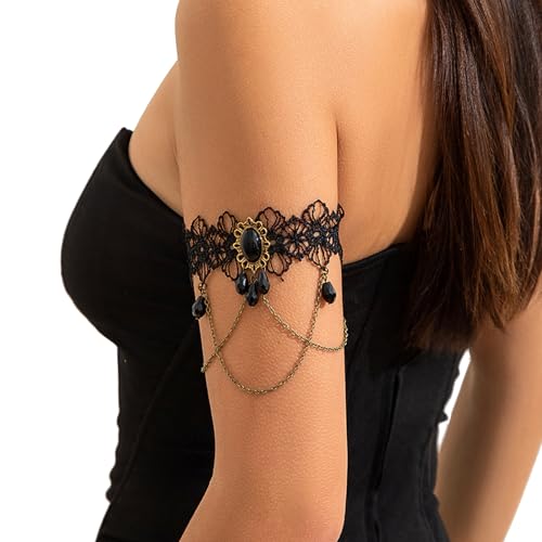 Black Crystal Pendant Upper Arm Chain Bracelet Multi-layer Tassel Armlet Gothic Crystal Adjustable Open Arm Cuff Bangle Bracelets Summer Beach Body Jewelry for Women4